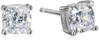 Amazon Essentials Platinum Plated Sterling Silver Cushion Cut Cubic Zirconia Stud Earrings (5mm)