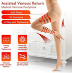 KISSLIFE 2 Pairs Compression Pantyhose Women Support Hose 20-30 mmHg Closed Toe Graduated Compression Stockings for Varicose Veins
