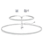 HAXIYA Tennis Necklace Set for Women Crystal Bracelet Imitation Diamond Earrings Wedding Jewelry for Bride Sterling Silver Plated Jewelry Sets Pack of 3 Gift