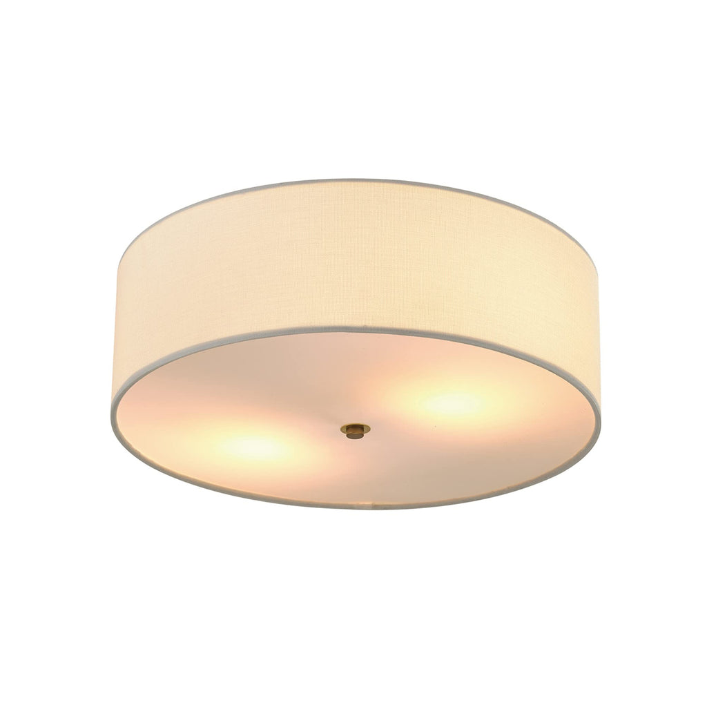 Globe Electric 2-Light Flush Mount Ceiling Light, Matte Brass Finish, White Linen Shade, E26 Base, Dimmable, Minimalist Home Lighting, 60998