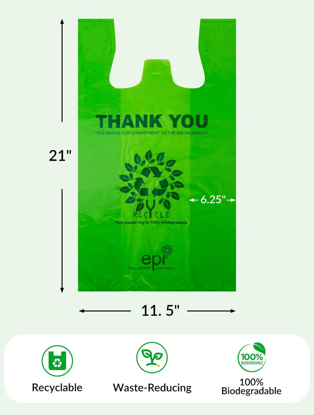[100 per box] | Recyclable Compostable Reusable Biodegradable Plastic T-Shirt Bags | Grocery Shopping Bags | Green Eco Plastic Bags (100 per Pack) | T-Shirt Carryout Bags 100 count Restaurant Quality, Durable, Reusable and Econ Friendly | Measures 11. 5"