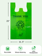 [100 per box] | Recyclable Compostable Reusable Biodegradable Plastic T-Shirt Bags | Grocery Shopping Bags | Green Eco Plastic Bags (100 per Pack) | T-Shirt Carryout Bags 100 count Restaurant Quality, Durable, Reusable and Econ Friendly | Measures 11. 5"