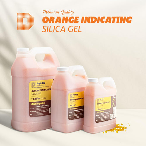"Dry & Dry" [1 Quart] Premium Orange Indicating Silica Gel Desiccant Beads(Industry Standard 3-5 mm) - Rechargeable Silica Gel Beads(2 LBS)