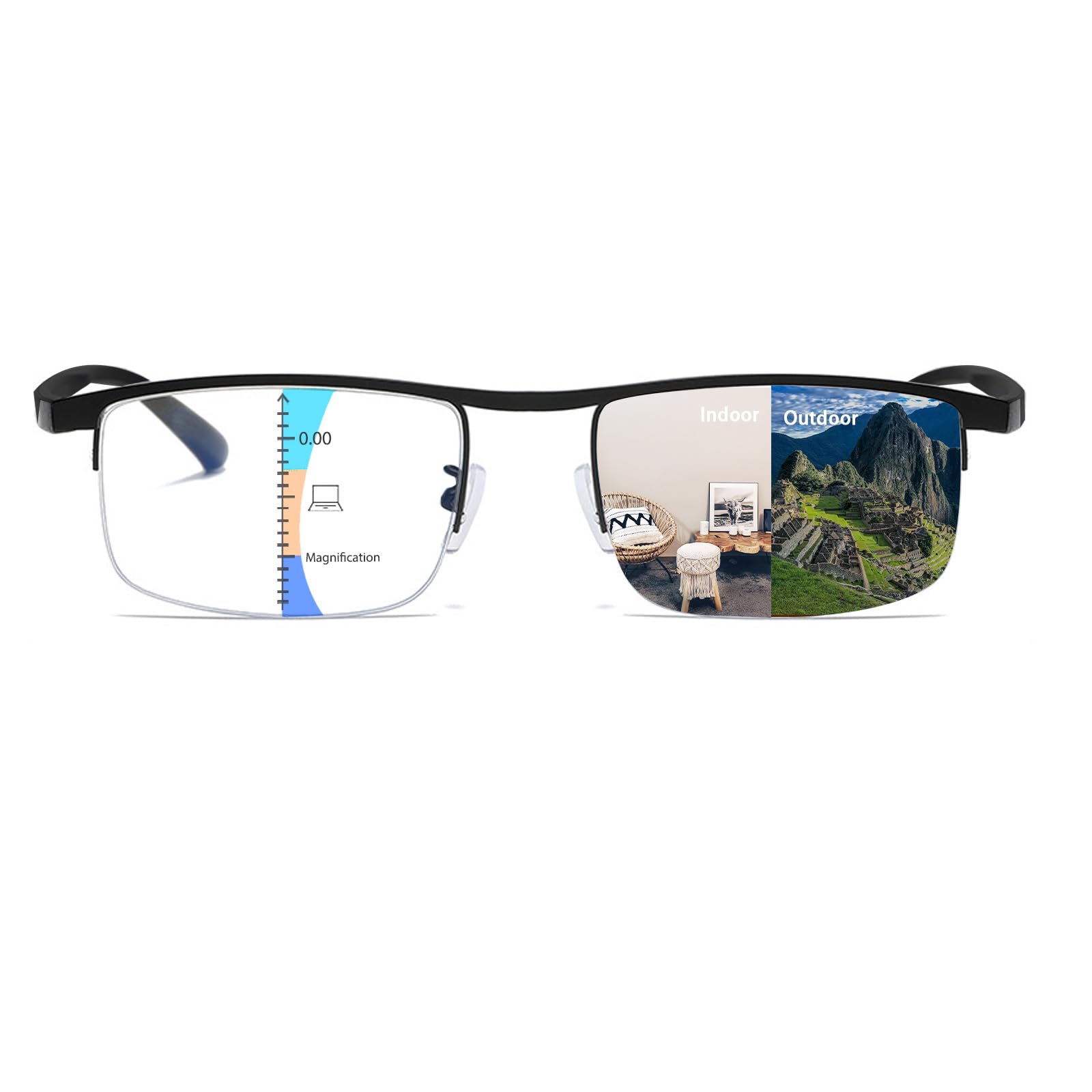 KISSOUL Photochromic Progressive Multifocus Reading Glasses Anti-blue Light Transition Multifocal Readers Clear Sunglasses