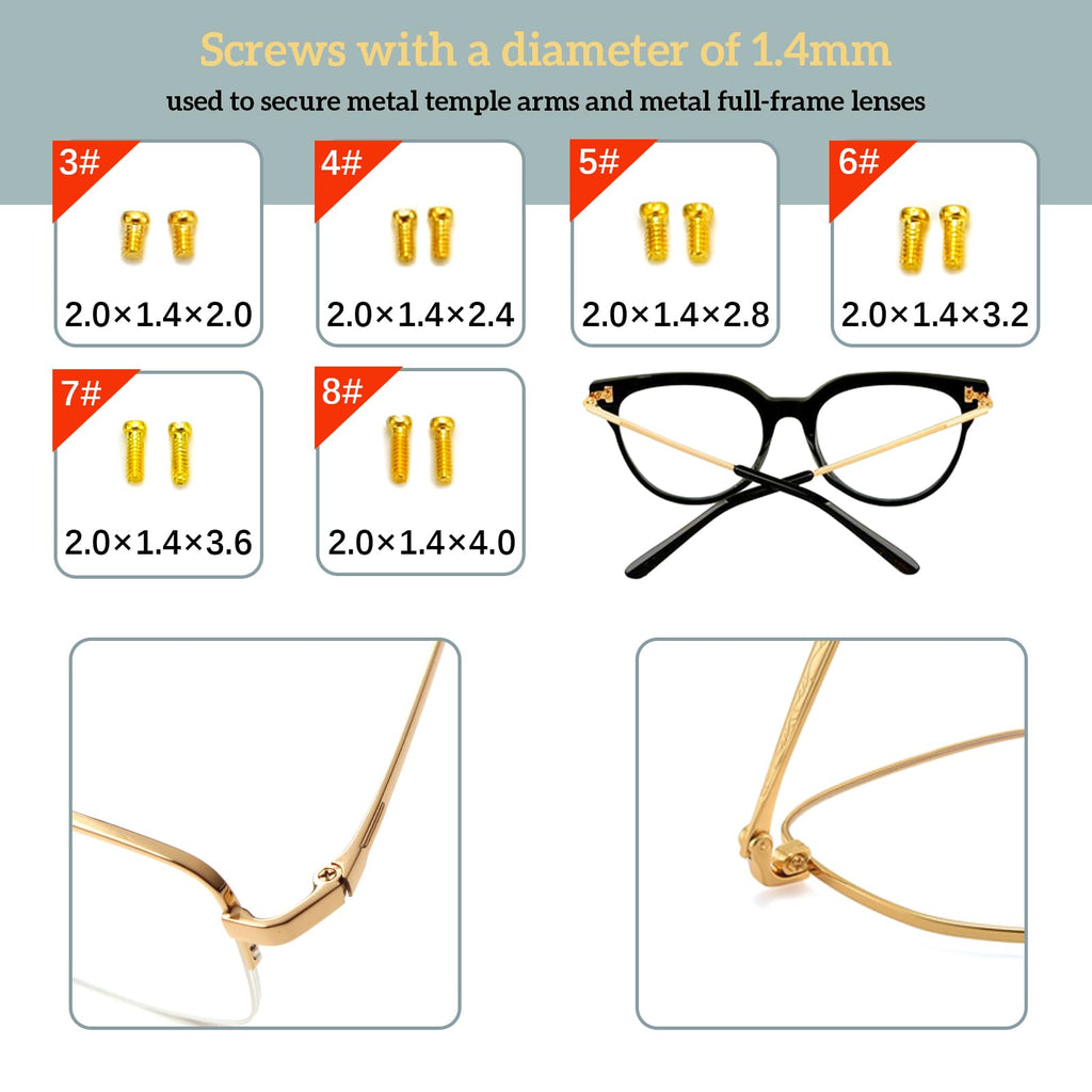 Eyeglass Repair Kit - YEEMO Glasses Repair Kit with Screws (Gold), Eyeglass Nose Pads, Precision Glasses Screwdriver Set: High Compatibility for Eyeglasses, Sunglasses, and Watch Repair