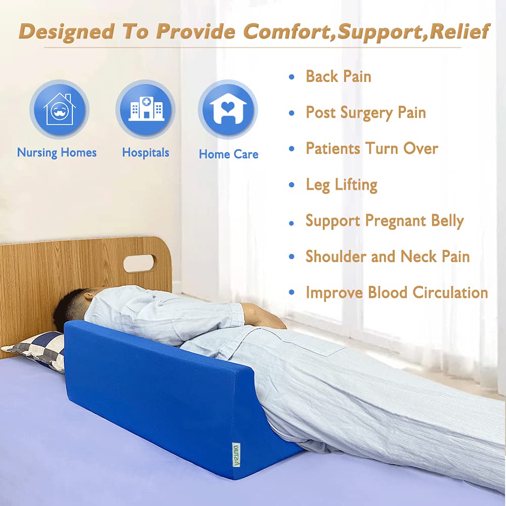 Mistuki Bed Wedge Pillow for Sleeping Seniors Incline Triangle Pillow Adults Post Surgery Back Support Bedsore Pressure Relief Positioning Foam Medical Wedge Bedridden Patient Body Leg Support（23.6"）