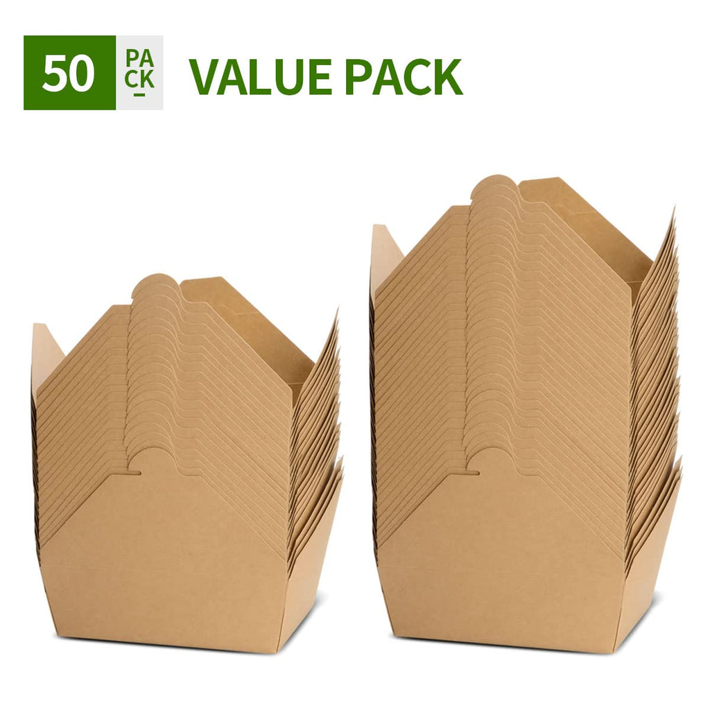 AICHEF 50 Pack 70 oz Large Take Out Food Containers - Heavy Duty Microwavable Kraft Brown Paper To Go Box #3 - Grease Resist Paper Lunch Box Cardboard Take Out Box for Restaurant, Household, Party