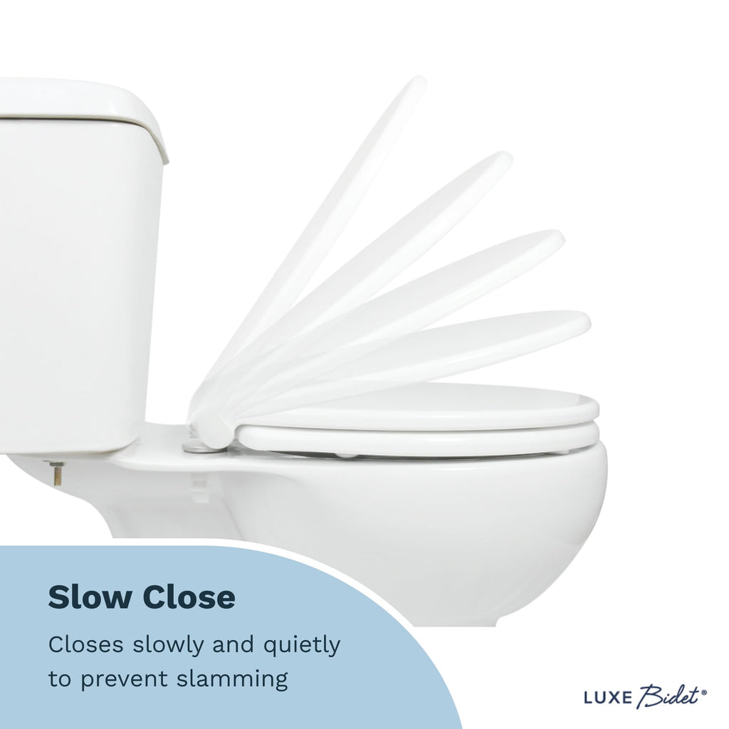 LUXE TS1008R Round Comfort Fit Toilet Seat with Slow Close, Quick Release Hinges, and Non-Slip Bumpers (White)