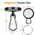 MIKEDE Strong Magnetic Hooks Heavy Duty, 200LBS+ Black Swivel Neodymium Magnets with Carabiner Hook, Hooks for Hanging, Curtain - 4 Pack
