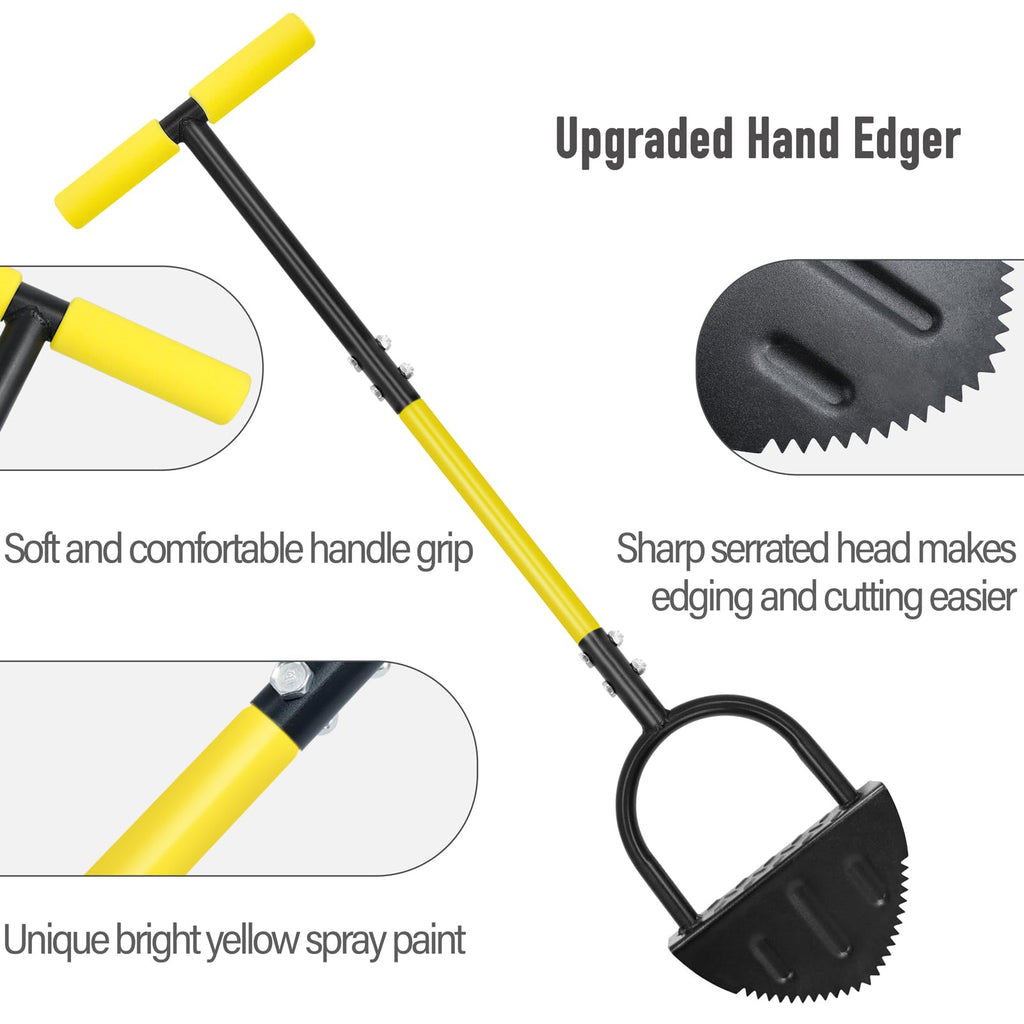 Byhagern Professional Edge Lawn Tool, Heavy Duty Steel Half Moon & Saw-Tooth Blade for Clean Borders, Long Handle Reduces Back Strain, Manual Edger Ideal for Garden Edges, Sidewalks, Flower Beds