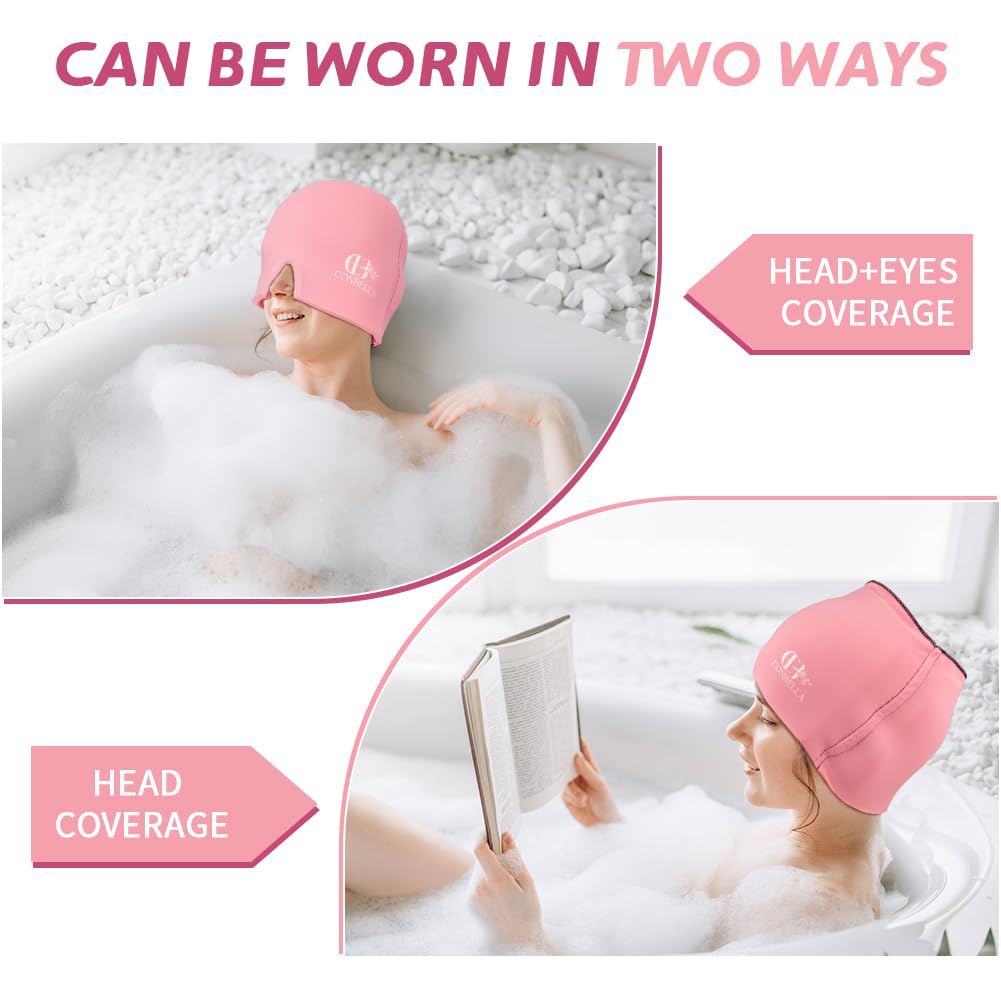 Migraine Relief Cap, Soothing Headache Ice Face Mask Products, Hot and Cold Therapy, Migraine Headache Relief Cap for Migraine, Sinus, Puffy Eyes, Tension, Stress and Hangover (Pink+Green)