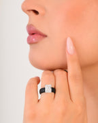 Rinfit Silicone Ring with Stone, Emerald Cut CZ - Blck/Sil, Size 7