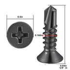 Wensilon（500pcs）#8×5/8”for Sheet Metal Self-Tapping Screws 410 Black Stainless Steel Flat Head High-Strength Quick self-Drilling Screws
