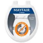 Mayfair Linden Slow Close Toilet Seat, Non Slip Heavy Duty Wood, Easy Install, Round, White