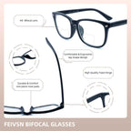 FEIVSN 3 Pack Bifocal Reading Glasses for Women Men Bi-focal Readers PC Frame Fixed Hinge Dual Focal Clear Top Eyewear, +1.75