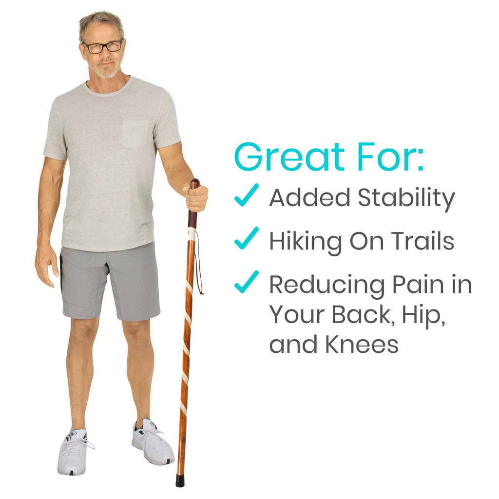 Vive Wooden Walking Stick - (48") Willow Cane for Seniors Hiking & Balance - Heavy Duty Carved Twisted Wood Sticks for Men & Women - Stylish Support Pole for Outdoor Trekking & Weight Bearing
