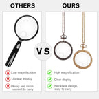 YYHSND 10X Magnifying Glass Necklace Magnifier Necklace Pendant Optical Magnifier with Chain Necklace for Library, Reading, Zooming and Jewelry (Pure Gold)