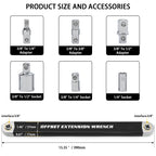 Offset Extension Wrench, Ratchet Extension Bar with 1/2", 1/4" and 3/8" Square Drive Adapters, Impact Wrench Extender for Access to Confined Fastener, Ratchet Extenders Tool with 3 Adapters Socket