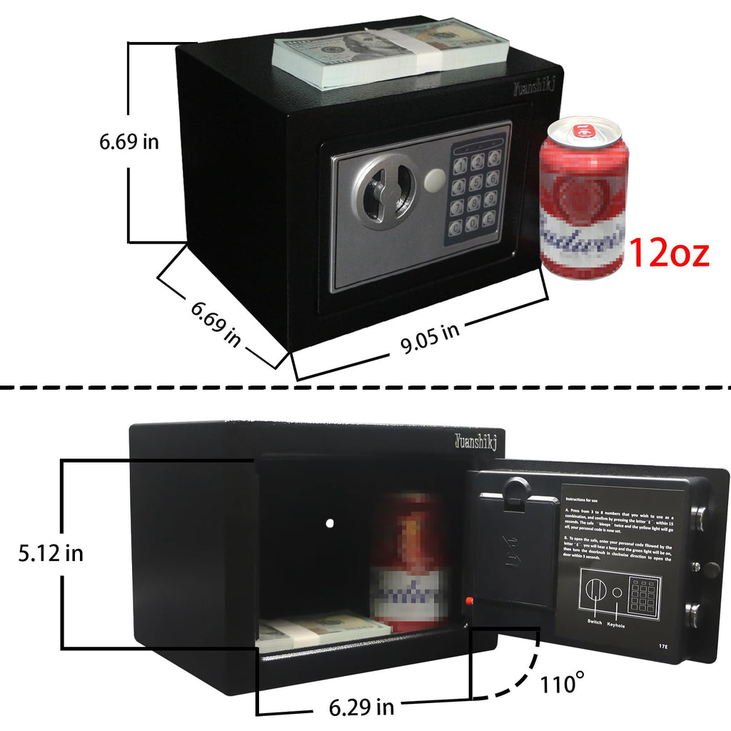 Yuanshikj Safe Box with Electronic Keypad, Small Hidden Steel Security Lock Box with Key, 0.23 Cubic Feet, 9.05" W x 6.69" D x 6.69" H, for Jewelry Gun Cash Use Storage money (RED)
