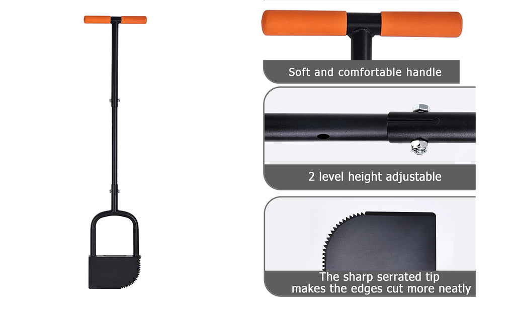 BARAYSTUS Height Adjustable Garden Edger Tool, Hand Steel Edger, Half Moon Lawn Edger, Saw-Tooth with Very Sharp Blade Manual Edger