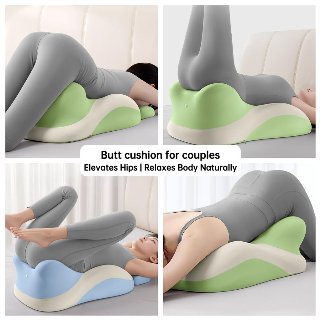 Butt Cushion for Couples - Memory Foam Support Pillow for Women, Sitting and Lying. Ideal for Waist, Neck, and Multi-Position Comfort at Home. Modern Simple Style Pillowcase (Green)