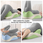 Butt Cushion for Couples - Memory Foam Support Pillow for Women, Sitting and Lying. Ideal for Waist, Neck, and Multi-Position Comfort at Home. Modern Simple Style Pillowcase (Green)
