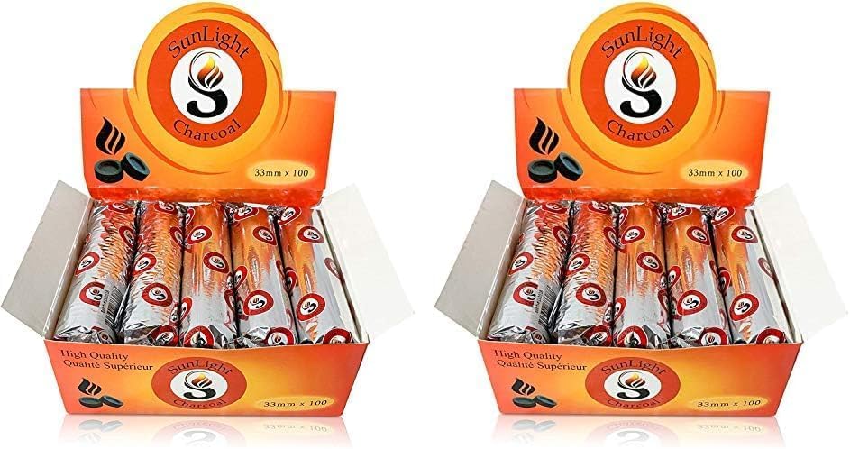 Sunlight® Charcoal Tablets for Incense– Quick Light Charcoal Tablets – Charcoal Disk Lights – 33 mm Resin Burner Rolls – – Charcoal Burner - Instant Fire Coal Tablet (100 Count (2 Pack).)