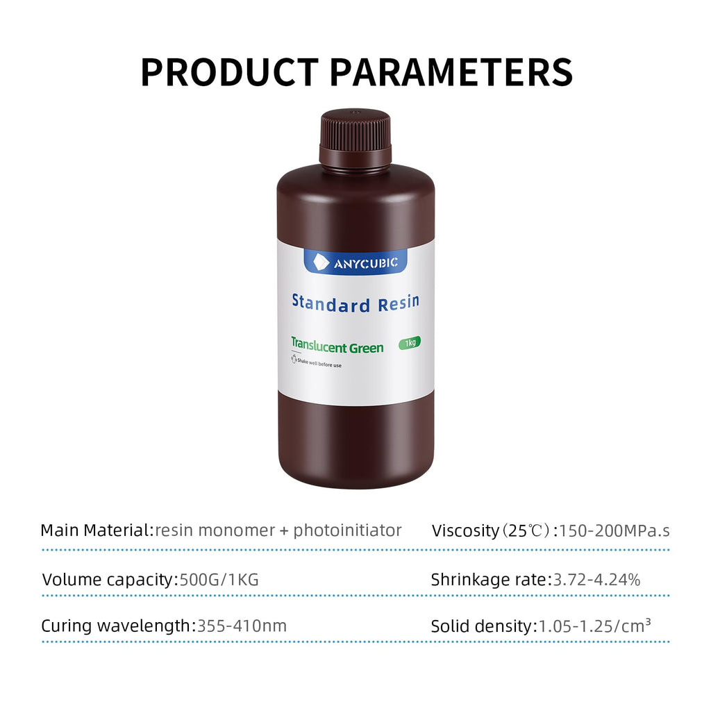 ANYCUBIC 3D Printer Resin, 405nm High Precision Fast Curing UV Photopolymer Resin for LCD 3D Printing, 1kg TL Green