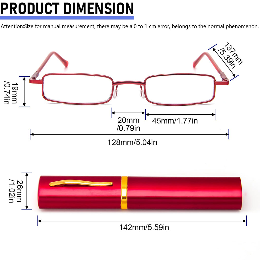 REAVEE 5 Pack Slim Portable Reading Glasses for Men Women, Computer Blue Light Blocking Small Readers Metal Frame Spring Hinge with Pocket Compact Pen Case, Black Red Pink Blue Gold 2.5