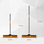 CLEANHOME 24”Push Broom Brush for Floor Cleaning with 65” Long Handle and Stiff Bristles, Heavy Duty Brush for Shop, Deck, Garage, Concrete,Indoor and Outdoor Broom 2 Set,Orange