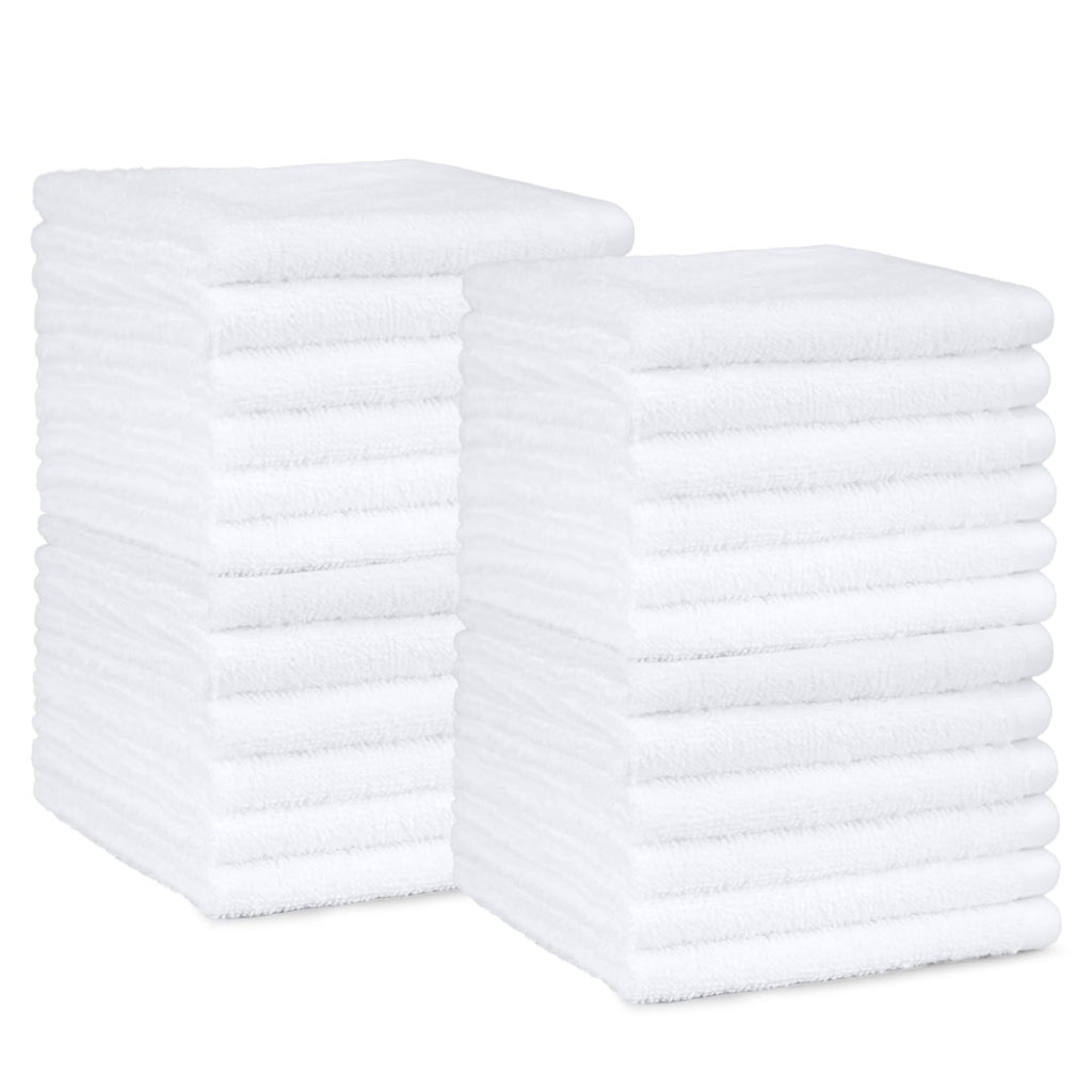 Amazon Basics Face Towel Set for bathroom, 100% Cotton Extra Absorbent Fast Drying Face Cloths 30 x 30 cm, White, 24-Pack