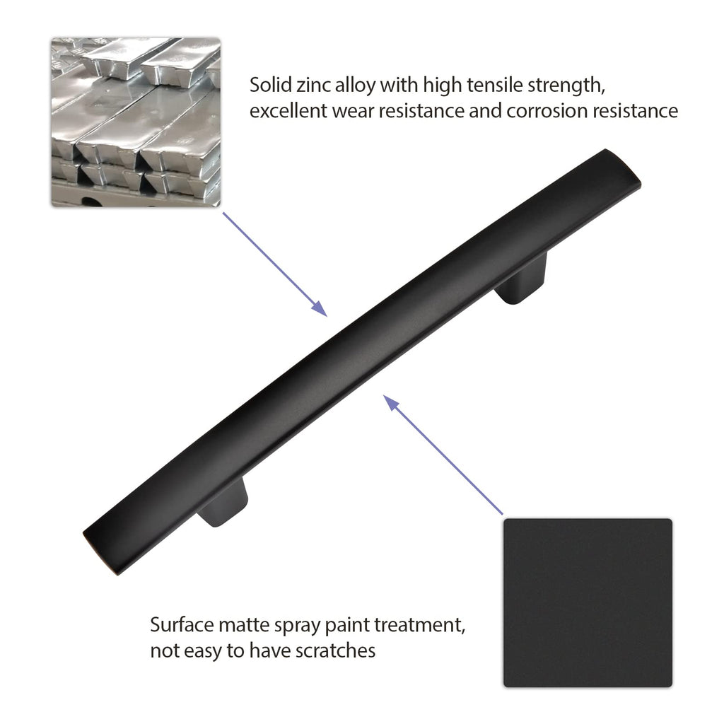 homdiy 10 Pack Solid Heavy Duty Zinc Alloy Cabinet Handles, Black Cabinet Pulls, 3 Inch Hole Center Arch Drawer Pulls Modern Hardware for Kitchen Bathroom Cupboard