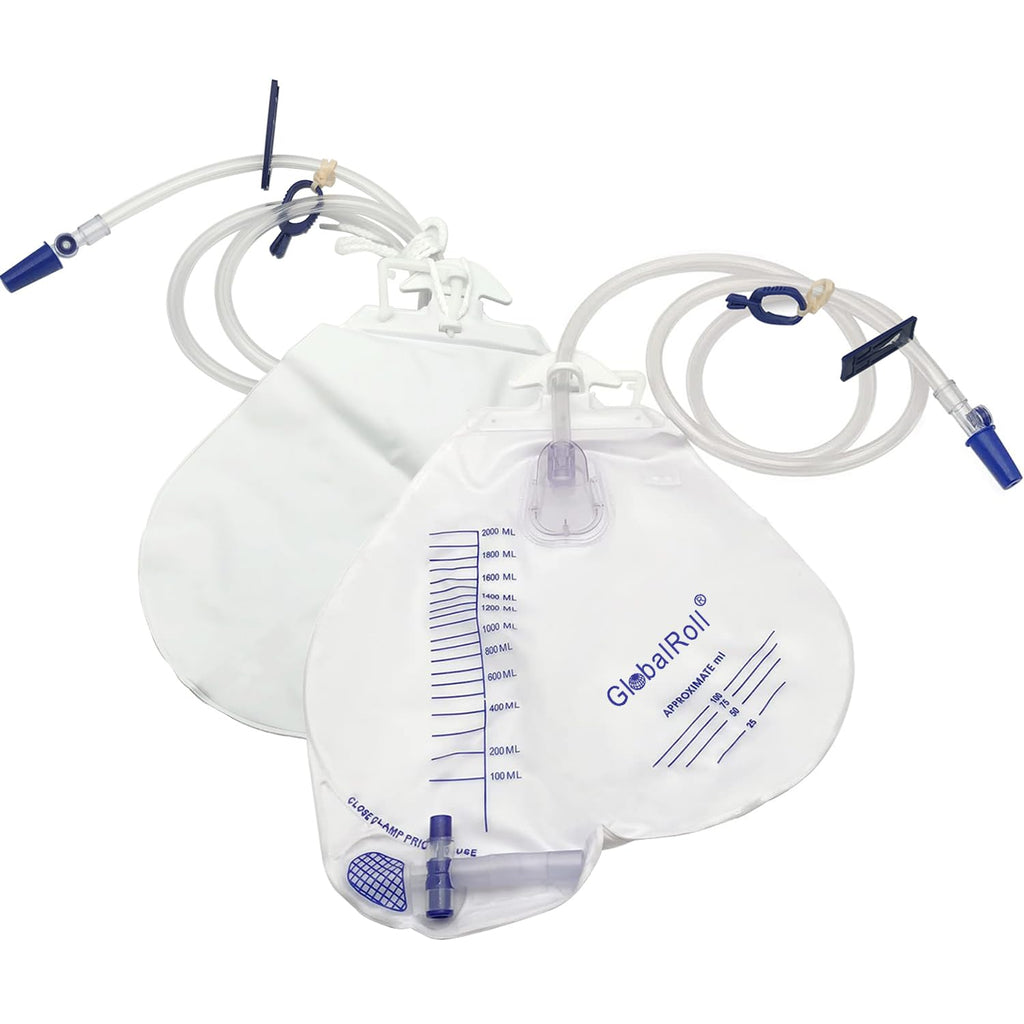 GlobalRoll Urinary Drainage Bag with Anti-Reflux Chamber, Urine Bag with 2000 mL Volume, 48" Drainage Tube, Clips and Hanging Hook, Professional Urinary Bag for Home and Hospitals Health Aids,10 Pack