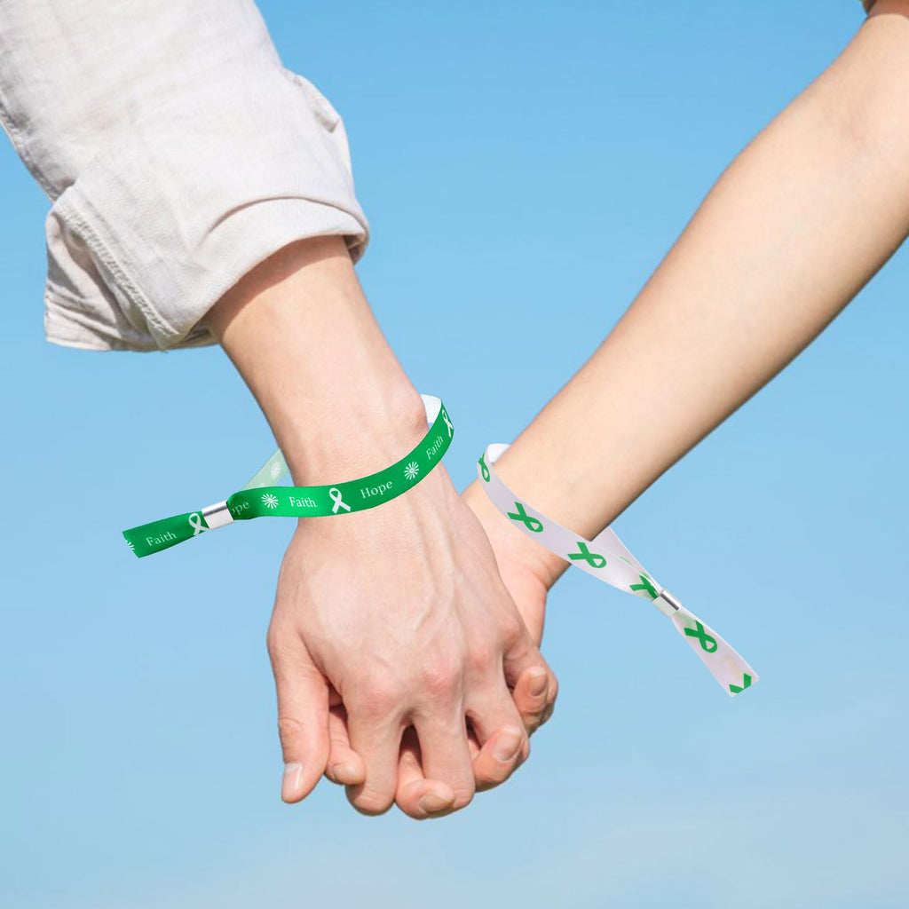 WANDIC Green Ribbon Bracelets, 30 Pcs 5 Styles Mental Health Liver Cancer Awareness Wristbands Adjustable Polyester Wrist Strap Hope Wrist Bands for Public Event, 6.89*0.59in, Polyester, no gemstone