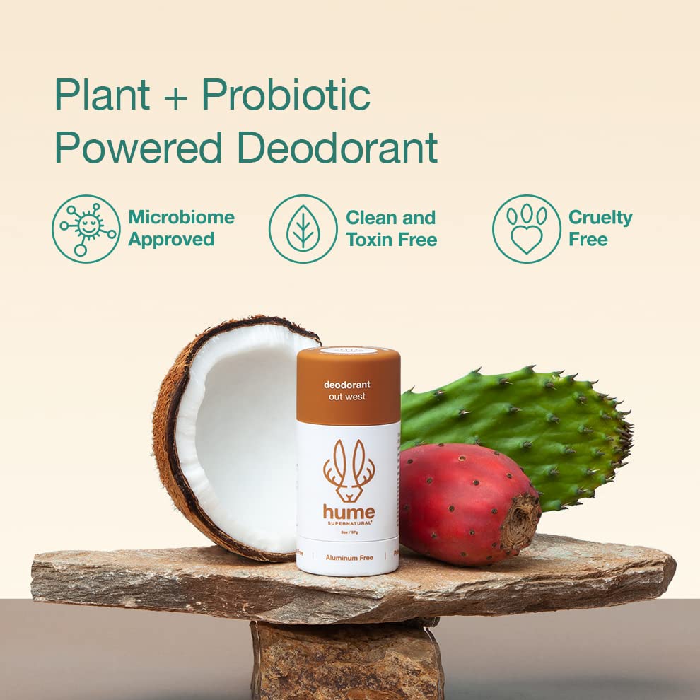 Hume Supernatural Aluminum Free Deodorant for Women & Men - Probiotic and Plant-Based, Long-Lasting Moisture Absorbing - Clean and Effective (Out West - 2-Pack)