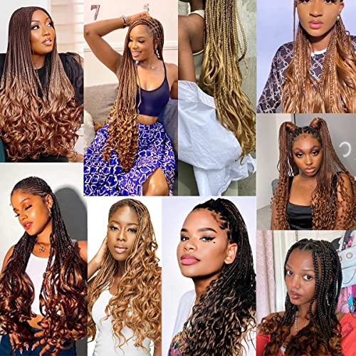 French Curl Braids Hair 8 Packs 24 Inch Ombre blue Pre Stretched Bouncy Braiding Hair French Curls Synthetic Hair Extensions for Boho Box Braids (24inch,8 Packs,Black/Royal Blue/Sky Blue)
