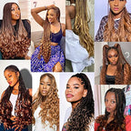 French Curl Braids Hair 8 Packs 24 Inch Ombre blue Pre Stretched Bouncy Braiding Hair French Curls Synthetic Hair Extensions for Boho Box Braids (24inch,8 Packs,Black/Royal Blue/Sky Blue)