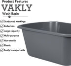 Vakly Wash Basins [5 Pack] – Rectangular Plastic 7-Quart Graduated Hospital Soaking Tub with Markings – Small Portable Washbasin for Face Washing, Cleaning, Foot Bath, Dishes, Laundry & Bedside Care