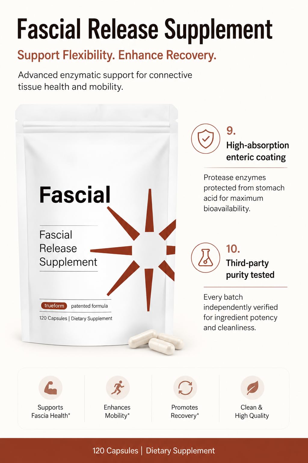 Fascial Release Supplement, Premium HA, Connective Support, 120 Capsules
