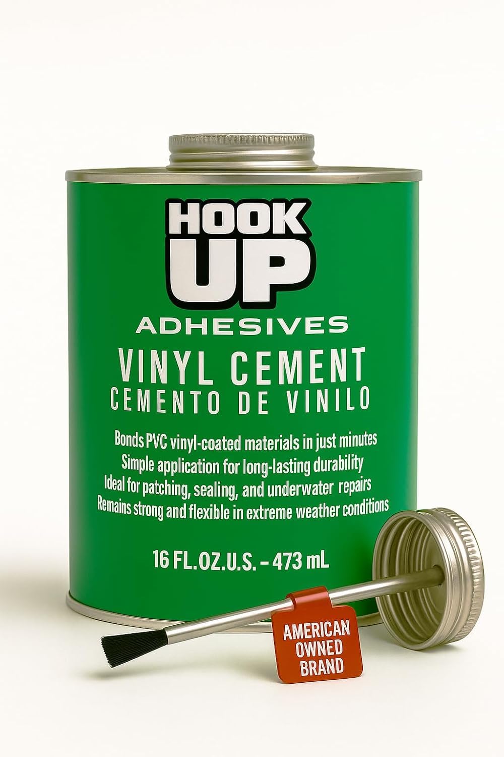 HOOK UP Vinyl Cement – Waterproof Pool Liner Repair Glue for Vinyl & PVC, Fast-Drying Flexible Contact Cement for Inflatables, Air Mattresses, Boats, Tarps, Hot Tubs & Pool Patch Repairs (16 oz)