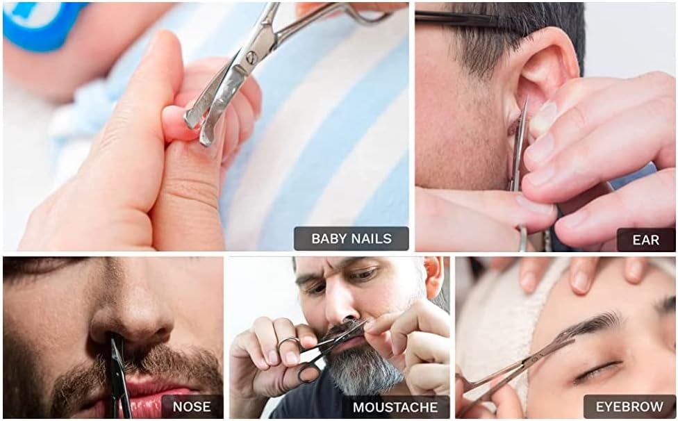 Rounded Stainless Steel Facial Hair Scissors/Safety Scissor for - Nose, Eyebrows, Facial Hair, Eyelashes, Moustache, Beard Trimming, Baby Nail.