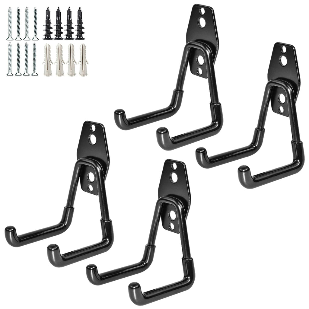GeeWatom Garage Storage Utility Hooks，Garage Garden Tool Organizer，Steel Wall Mount Hooks, Garden Small U Hooks (4 Pack-Black)