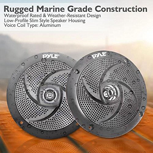 Pyle Low-Profile Waterproof Marine Speakers - 100W 4 Inch 2 Way 1 Pair Slim Style Waterproof Weather Resistant Outdoor Audio Stereo Sound System w/ Blue Illuminating LED Lights - Pyle (Black)
