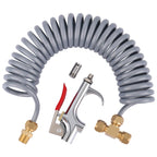 Boeray Heavy Duty Truck Air Seat Blow Gun Kit 1/4 Inch 11.5FT PA Nylon Coil Air Hose Brass Compression Fittings Connect Lever Air Duster Blow Gun Cleaning with 2 Nozzle Tips Gray
