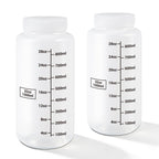 DEMORA Plastic Bottles with Airtight Caps 32oz/1000ml, Food Grade Wide Mouth Liquid Containers, Reusable HDPE Graduated Plastic Bottles for Water Sample Lab Reagent Liquids Mixing (Translucent, 2 Pcs)