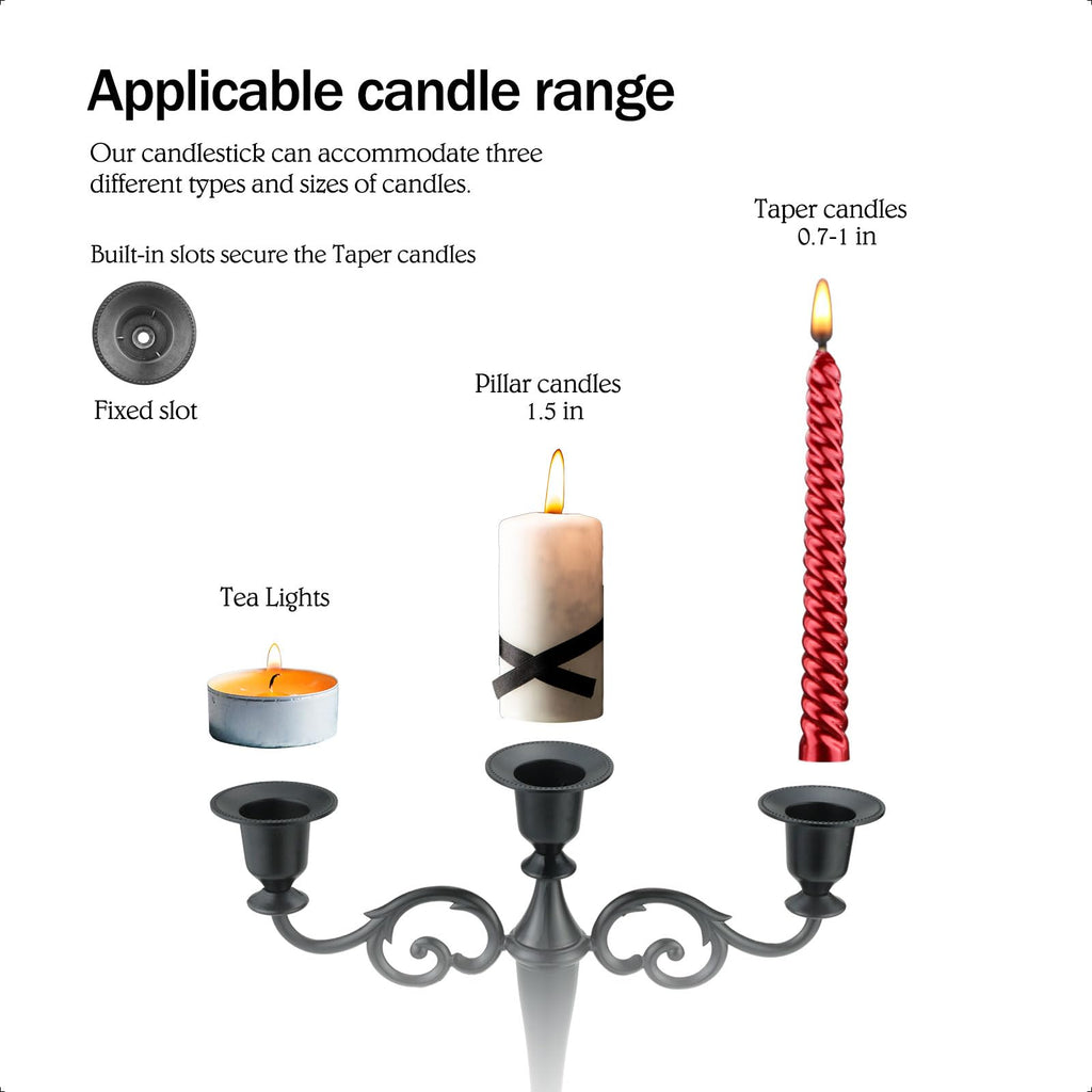 Viscacha 3-Arm Black Metal Candelabra Halloween Centerpiece Taper Holder