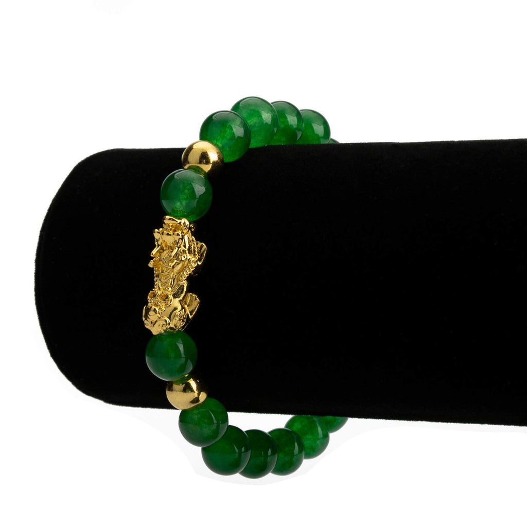 ZenBless Fengshui Porsperity Jade Bracelet Lucky Charm Feng Shui Black Obsidian Wealth Bracelet Gift for Men Women with Gold Plated Pi Xiu Pi Yao Attract Wealth Good Luck(Green)
