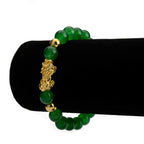 ZenBless Fengshui Porsperity Jade Bracelet Lucky Charm Feng Shui Black Obsidian Wealth Bracelet Gift for Men Women with Gold Plated Pi Xiu Pi Yao Attract Wealth Good Luck(Green)