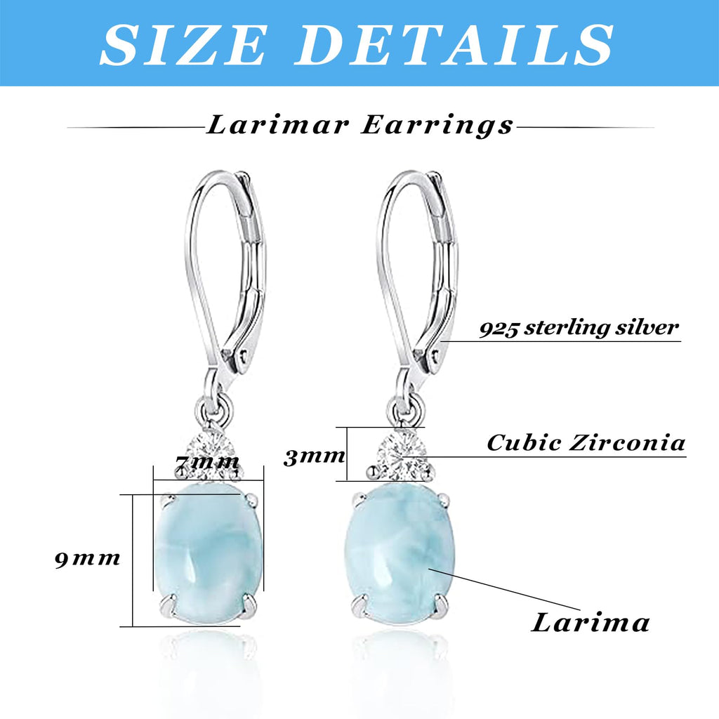 Larimar Dangle Earrings,925 Sterling Silver Gemstone Larimar Drop Earrings for Women