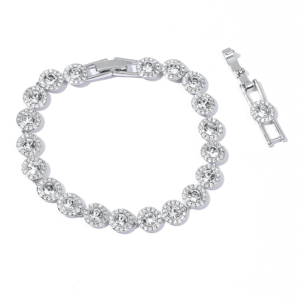 ZOEY Angelic Tennis Bracelet - 18K White Gold Plated 7.3-8.3in, 8mm (1/3 inch) Wide with Detachable Extender, Adjustable Women's Jewelry